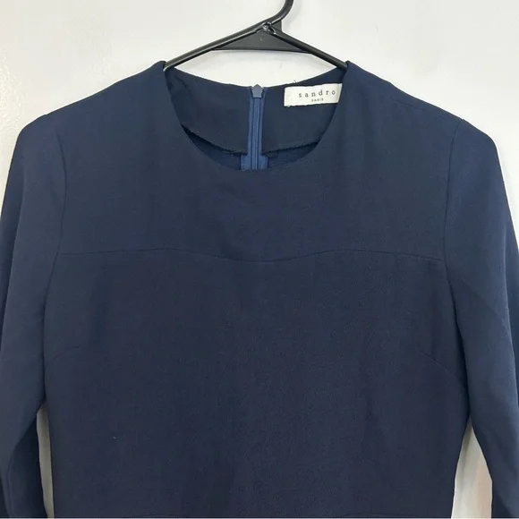 Sandro Gigi Blue Sandro Sheath Mini Dress w/ Striped Rhinestone Cuffs Medium - Picture 3 of 13